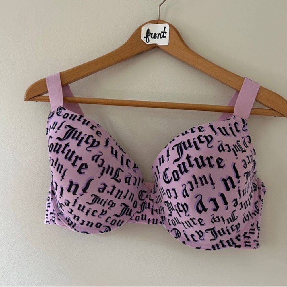 Juicy Couture Pink Black Bra Adjustable Straps 3 Clasps 42D good preworn conditi